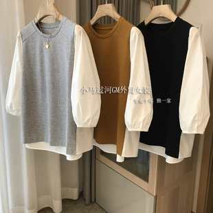上衣女 后背拼接圓領寬松顯瘦襯衫 品牌折扣商場外貿女裝 清倉衛衣式