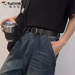 裝 腰帶年輕人簡(jiǎn)約男女百搭牛仔褲 飾 牛仔褲 啄木鳥(niǎo)針扣皮帶男潮韓版