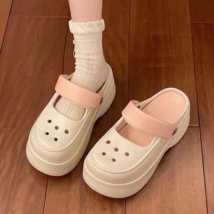 舒適輕便踩屎感eva沙灘厚底洞洞鞋 韓版 女夏季 氣質(zhì)簡約松糕涼拖鞋
