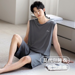 夏季 背心休閑簡約涼爽夏天家居服套裝 短袖 男士 短褲 莫代爾睡衣男款