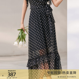 黑白波點氣質網紗半身長裙 經典 8E21Q3149 專柜新款 歌蒂詩夏季