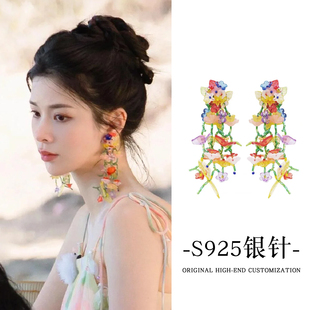 繁花盛開 森系甜美夏日海邊度假風夸張花朵串珠耳環2025年耳飾品