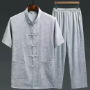 中國風(fēng)父親冰絲衣服爺爺裝 唐裝 套裝 短袖 生日漢服 男中老年爸爸夏裝