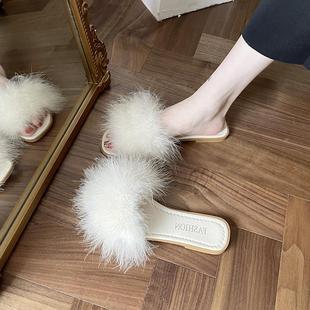 網紅時尚 爆款 超火仙女風涼拖 女夏外穿2025新款 胖東來臻品毛毛拖鞋