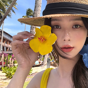 網(wǎng)紅博主同款 仿真扶桑花發(fā)夾女海邊度假發(fā)飾拍照頭花頭飾邊夾飾品