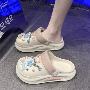 外穿軟厚底防滑輕便可濕水兩穿拖鞋 女夏季 可愛小星星洞洞鞋 時尚