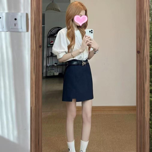 女 裙子兩件套裝 夏季 韓系高級感穿搭鹽系輕熟御姐炸街辣妹氣質襯衫