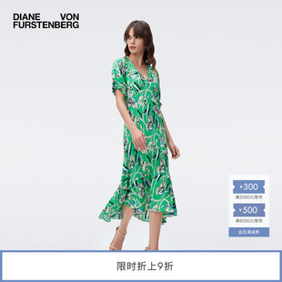 DVF 連衣裙DS4Q018 V領A字裙植物印花中長款