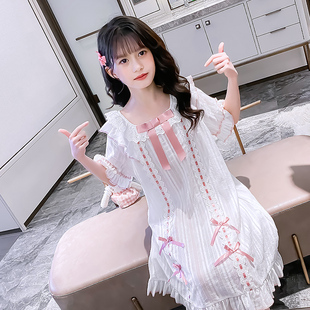 兒童公主睡衣純棉蝴蝶結可愛小女孩棉布裙子 薄款 夏季 女童睡裙短袖