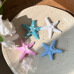 海島度假 藍(lán)色立體海星發(fā)夾女甜酷海邊度假鴨嘴夾側(cè)邊劉海夾發(fā)飾