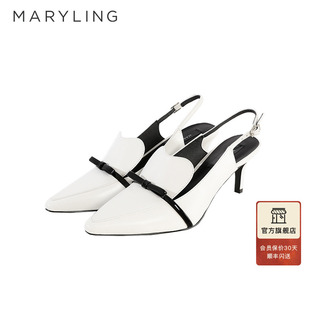 A8CAWSB001 黑白拼接中跟尖頭皮涼鞋 MARYLING瑪儷琳春夏季 法式