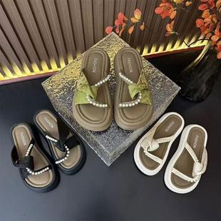 厚底羅馬珍珠半拖 女夏外穿2025新款 中國風法式 絕美配裙百搭涼拖鞋