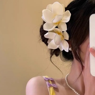 純白玉蘭超仙氛圍感海邊拍照雞蛋花發夾女度假風側邊夾子發飾品