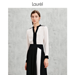 Laurel勞芮春夏V領撞色三醋酸高智極簡氣質襯衫 女LWL345C10800