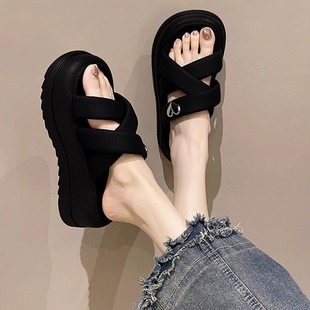 松糕外穿交叉家居沙灘時尚 款 仙女風(fēng) 女夏季 7.0cm踩屎感厚底涼拖鞋