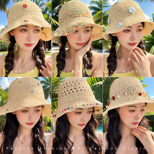 春夏防曬草帽女款 旅游海邊沙灘遮陽帽度假防紫外線太陽帽 2025新款