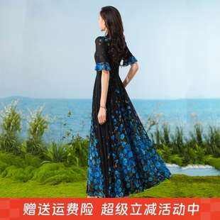 連衣裙收腰顯瘦旅游度假長裙雪紡裙沙灘裙 大擺短袖 2025年夏季 新款