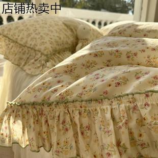 雙層紗蕾絲花邊床裙款 碎花床上四件套1.5m1.8公寓被套床單少女心