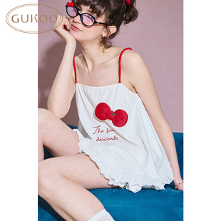 蝴蝶結花邊甜美吊帶家居服套裝 Gukoo 果殼睡衣女夏款