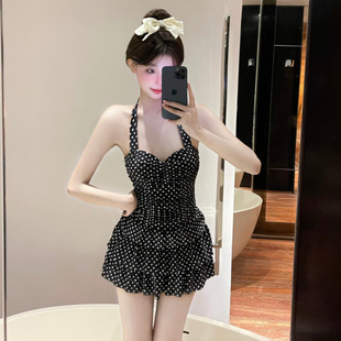 顯瘦大小胸連體游泳衣女泳裝 修身 波膽蛋糕裙款 韓國ins風復古經典
