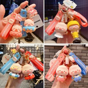 女情侶精致卡通鑰匙鏈可愛包包掛件萌公仔汽車鑰匙扣網(wǎng)紅小豬掛飾