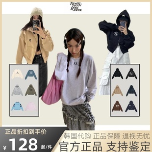 連帽拉鏈刺繡外套秋 restandrecreation衛(wèi)衣女RR短款 官方正品