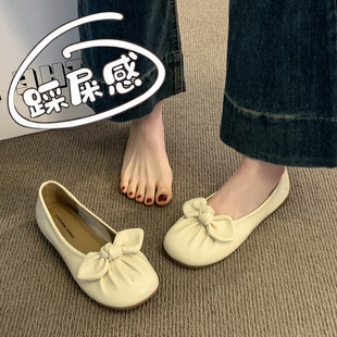 通勤不累腳單鞋 軟底淺口蝴蝶結(jié)奶奶鞋 女2025春夏新款 一腳蹬豆豆鞋