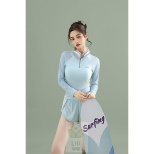 防曬顯瘦遮肚感游泳衣 長袖 泳衣女保守分體裙式 泡溫泉2024新款