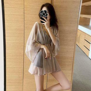 三件套 網紗罩衫 新款 泳衣女韓國超仙學生分體度假溫泉少女泳裝