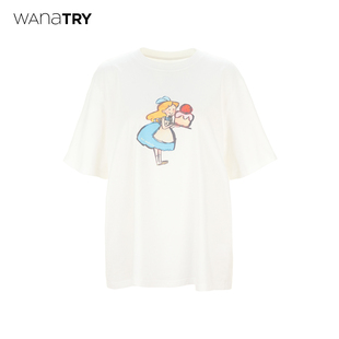新品 wana 2025夏季 純棉短袖 白色童話小女孩可愛風百搭T恤 try韓版