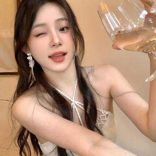 S925純銀超仙銀色花朵貝殼流蘇耳環女海邊度假風耳釘絕美氣質耳飾
