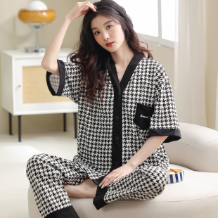 長褲 薄款 套裝 新品 和服春秋季 寬松短袖 開衫 家 睡衣女士夏天純棉韓版