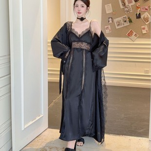新品 宮廷風吊帶長睡裙睡袍蕾絲公主風白月光 睡衣女冰絲帶胸墊法式