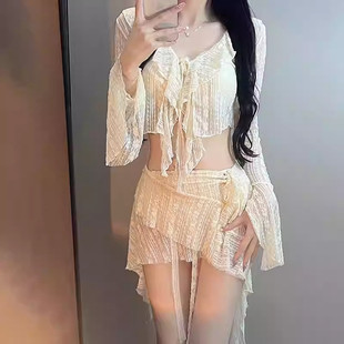 比基尼女奶酷芭比度假純欲蕾絲綁帶小胸聚攏顯瘦泡溫泉分體泳衣女