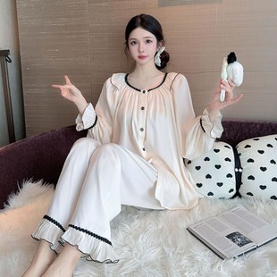 新款 甜美可外穿家居服2025春季 撞色絲綢 冰絲睡衣女高級感法式 新品