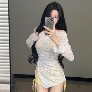 分體泳衣女海邊度假高級感長袖 防曬三件套性感純欲平角泡溫泉泳裝
