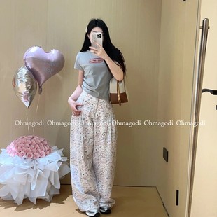 ins風 女春雙褶繭型高腰寬松長褲 小香秀款 Ohmagodi小魚涂鴉休閑褲