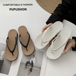 時尚 外穿女款 坡跟拖鞋 夏季 海邊涼拖鞋 波點人字拖夾腳鞋 沙灘鞋 新款