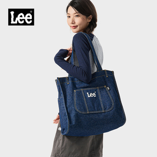 Lee官方牛仔布托特包女生休閑單肩包大容量輕便手提包學生手拎包
