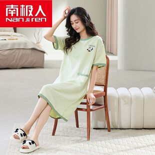 可外穿睡衣夏 純棉學生可愛寬松大碼 南極人100%棉質睡裙女夏季 薄款