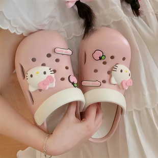 女 三麗鷗可愛HelloKitty洞洞鞋 網(wǎng)紅外穿防滑百搭海邊沙灘涼鞋 夏季