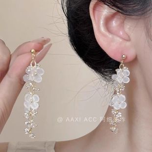 超仙長款 白色花朵吊墜流蘇耳環女夏日海邊出游度假風森系耳釘耳飾