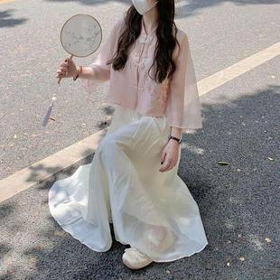 新款 新中式 2025年夏季 女裝 寬松百搭日常通勤上衣 國風刺繡雪紡襯衫