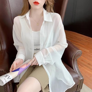 防曬衣女夏季 寬松外搭輕薄開衫 長(zhǎng)袖 洋氣雪紡襯衫 外套 時(shí)尚 2024新款