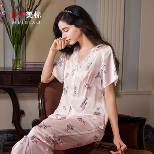女夏6A級桑蠶絲蕾絲重磅絲綢輕奢家居服 真絲睡衣套裝 美標新款 短袖