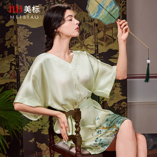 家居服 真絲睡裙女士春夏中國風睡衣100%桑蠶絲蝙蝠衫 美標新款 短袖