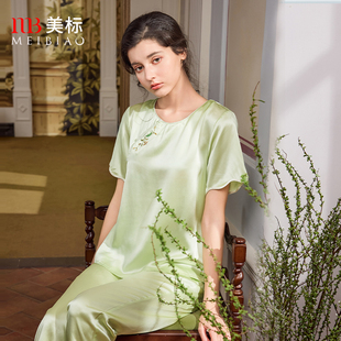 國風絲綢桑蠶絲家居服 女夏新中式 美標19姆米重磅短袖 真絲睡衣套裝