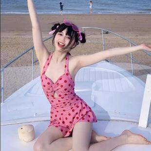 性感海邊度假溫泉泳裝 時尚 女 保守遮肚顯瘦連體裙式 泳衣女2025新款