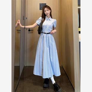 氣質襯衫 今年流行格子連衣裙女裝 長裙女2025夏季 時尚 新款 茶歇法式