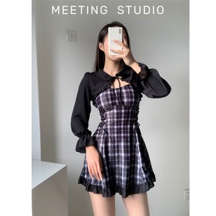 遮肉顯瘦帶罩衫 高腰裙T式 保守韓國ins連體長袖 溫泉泳衣女2021新款